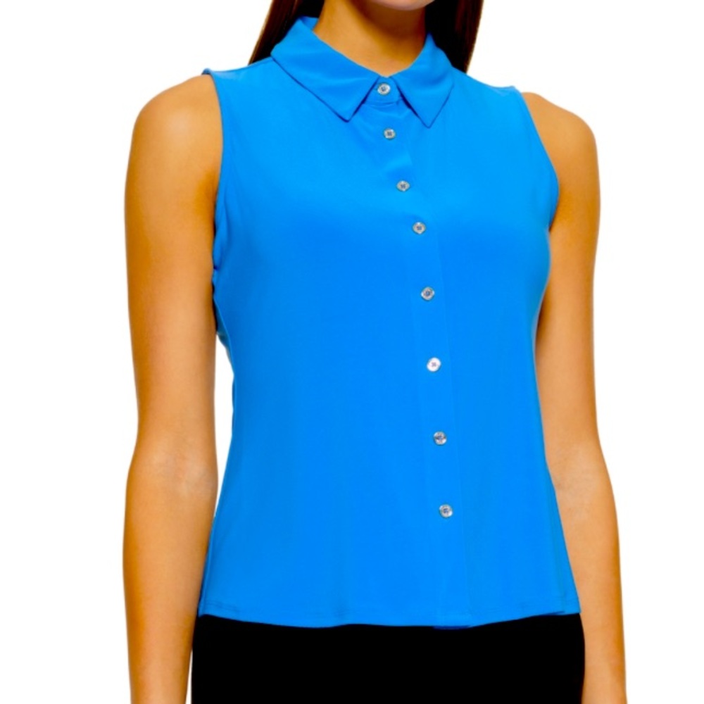 Tommy Hilfiger Sleeveless Collared Button-Front Top, Blueberry, Size: Large